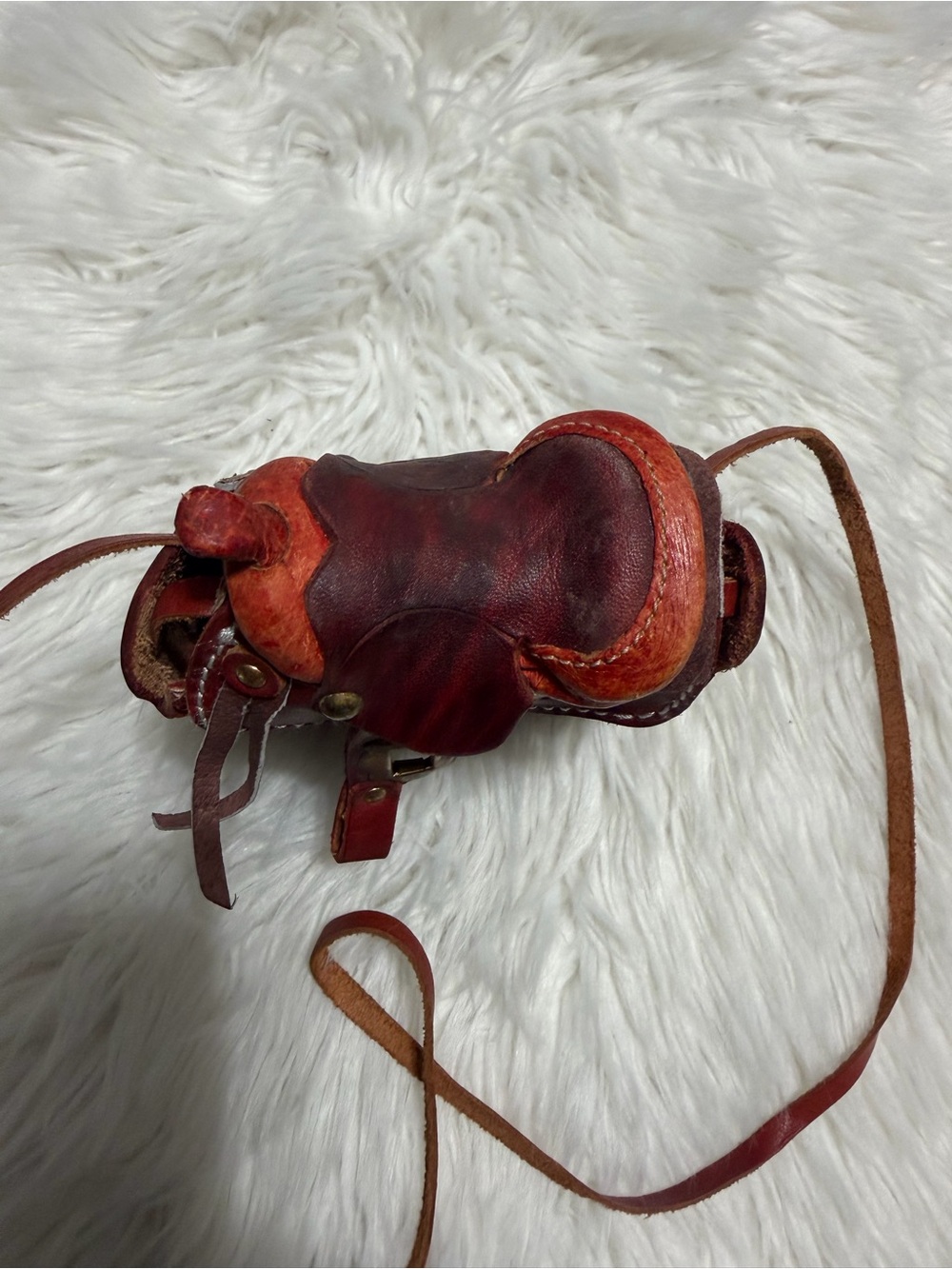 Vintage Red Leather Saddle crossbody with Decorative Stitching